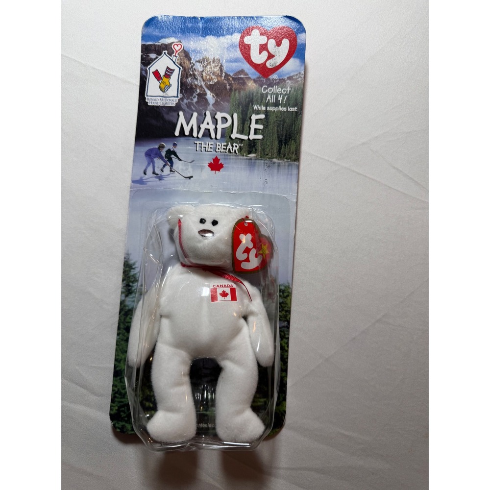 Ty Teenie Beanie Baby Maple the‎ Bear 1999 McDonalds Charity Canada White Plush